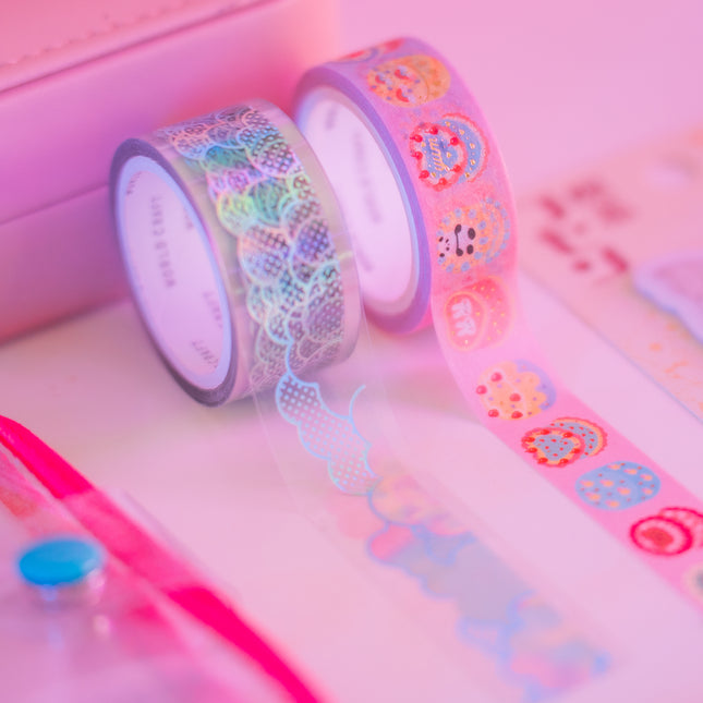 KiraKira Masking Tape Saengil Cake from World craft and KiraKira Clear Tape Cotton Candy from Worldcraft