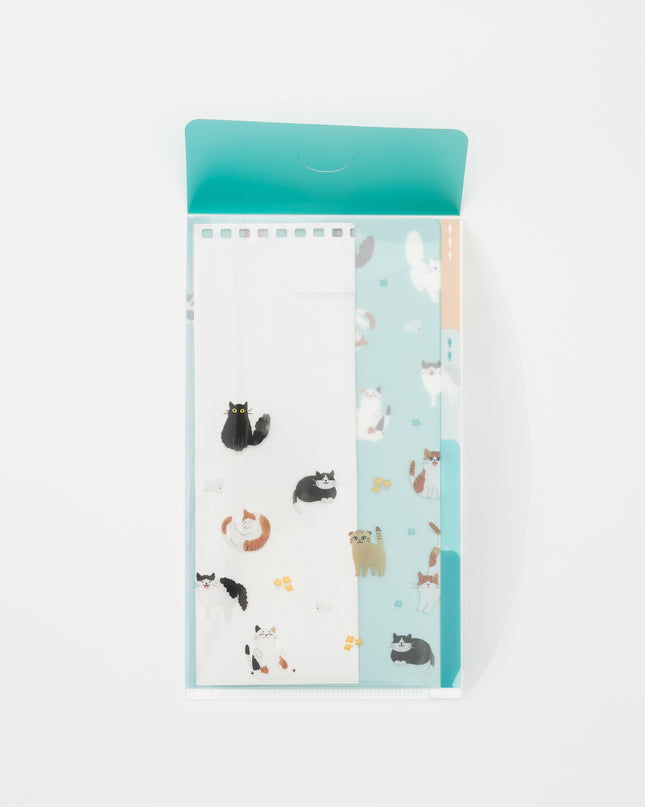MIDORI Cat 3 Pockets Clear-holder A5 Slim with Cover with things inside