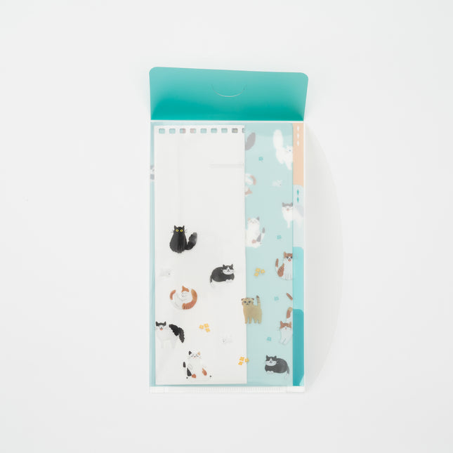 MIDORI Cat 3 Pockets Clear-holder A5 Slim with Cover with things inside